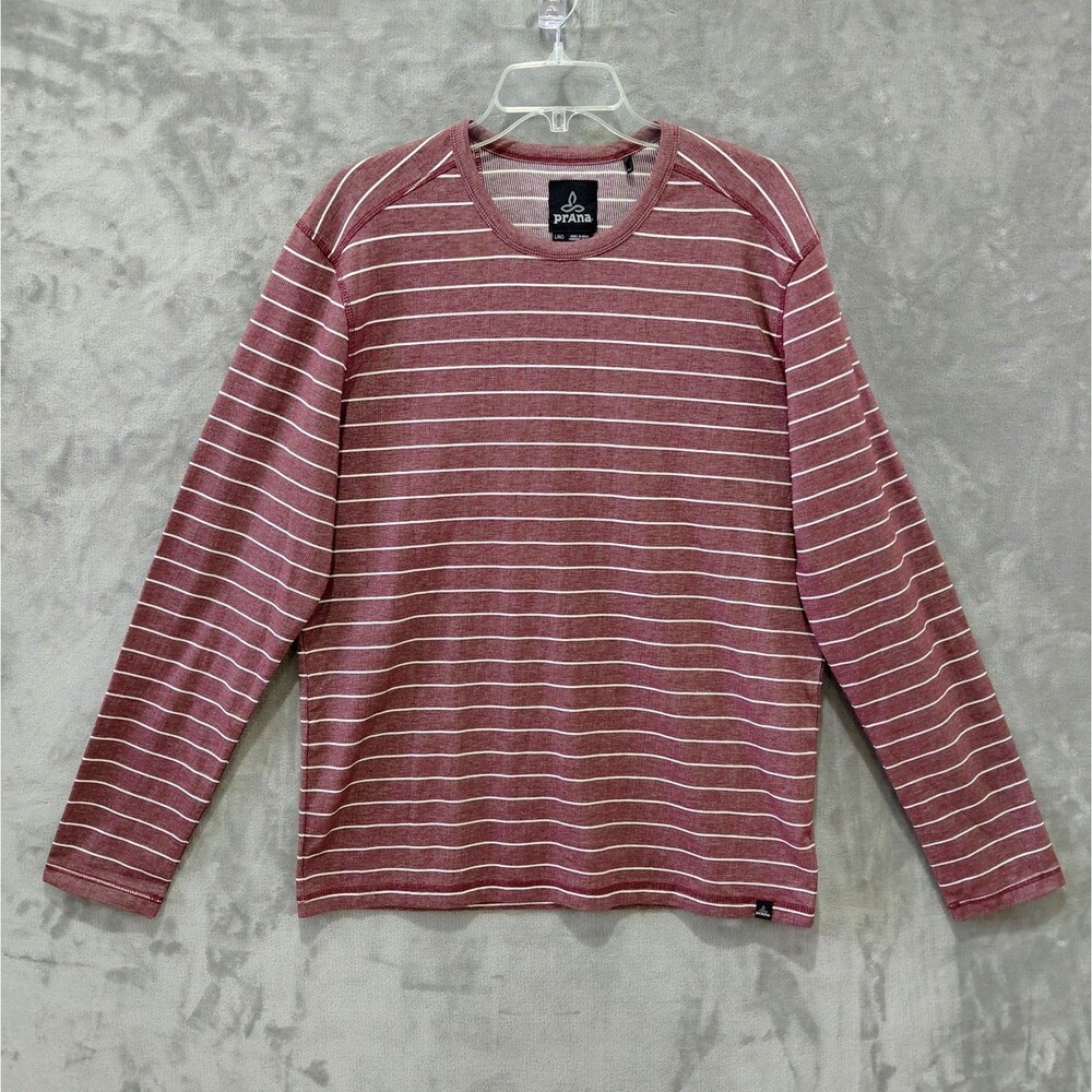 pRana Keller Long Sleeve Striped Shirt Men's Large Organic Cotton Blend Maroon - Picture 1 of 7